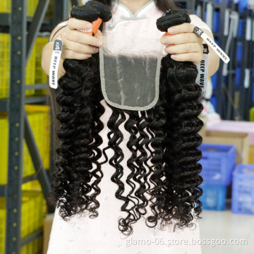 Annione Deep Wave Hair Bundles With Closure Brazilian Hair Weave Bundles Natural Human Hair Extensions 2 3 Bundles With Closure